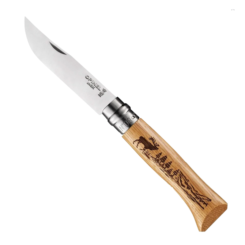 No.08 Oak Engraved Handle Folding Knife - Deer