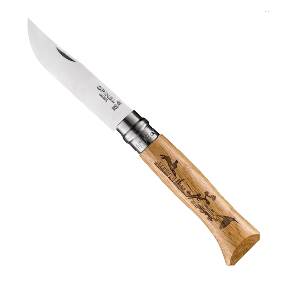 No.08 Oak Engraved Handle Folding Knife - Hare