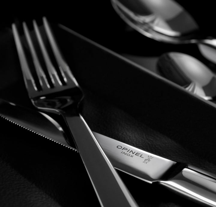 close up and personal with opinel perpetue cutlery sets including knives, forks and spoons. premium cutlery 